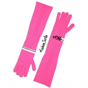 PRADA Pink Spelled Out Logo Long Knit Opera Gloves